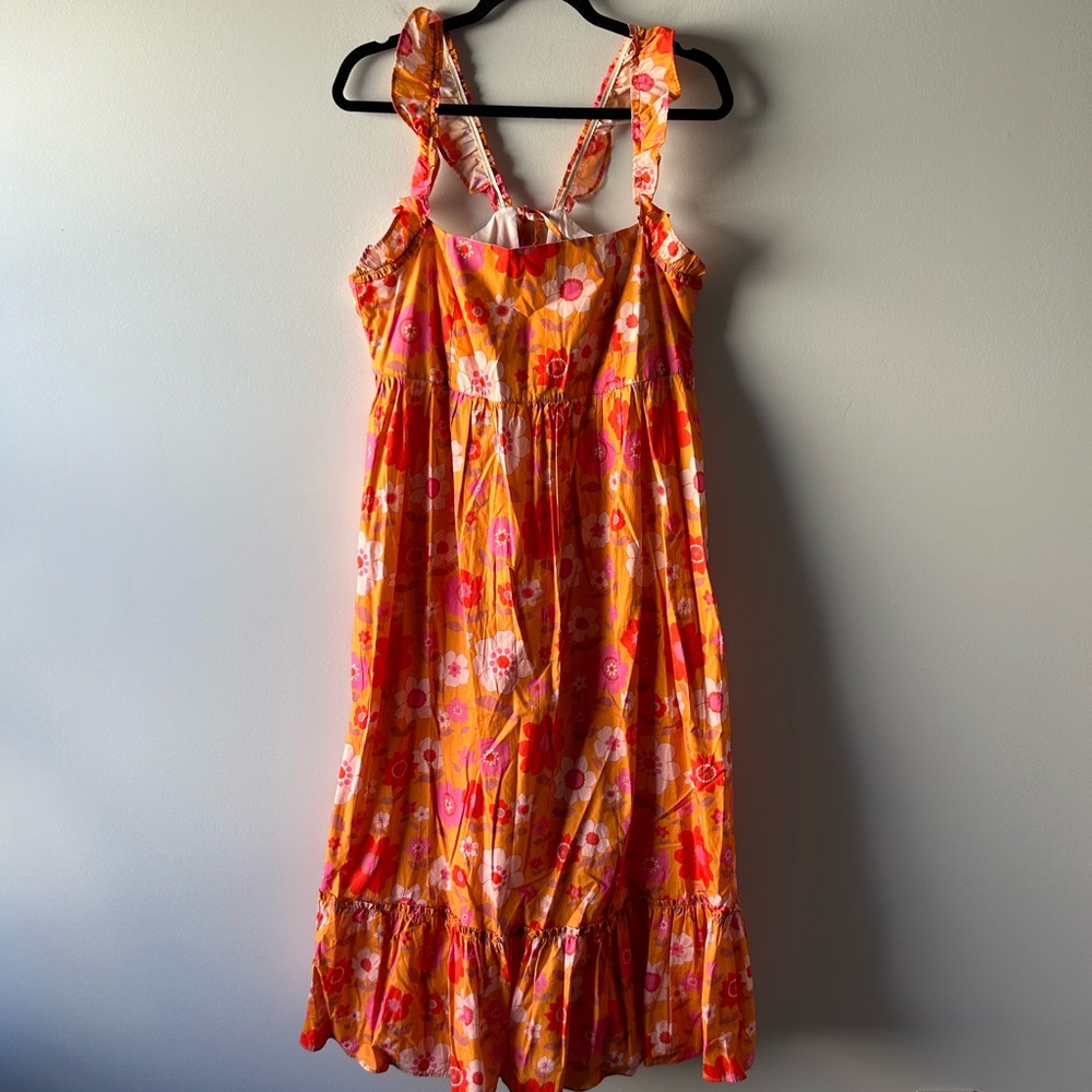 Maison Me orange floral printed sleeveless 100% cotton dress